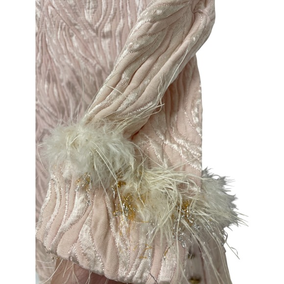 Vintage 60s Feather Cuff Brocade MOD Cocktail Dress Buttons The Collection Small - Picture 13 of 16